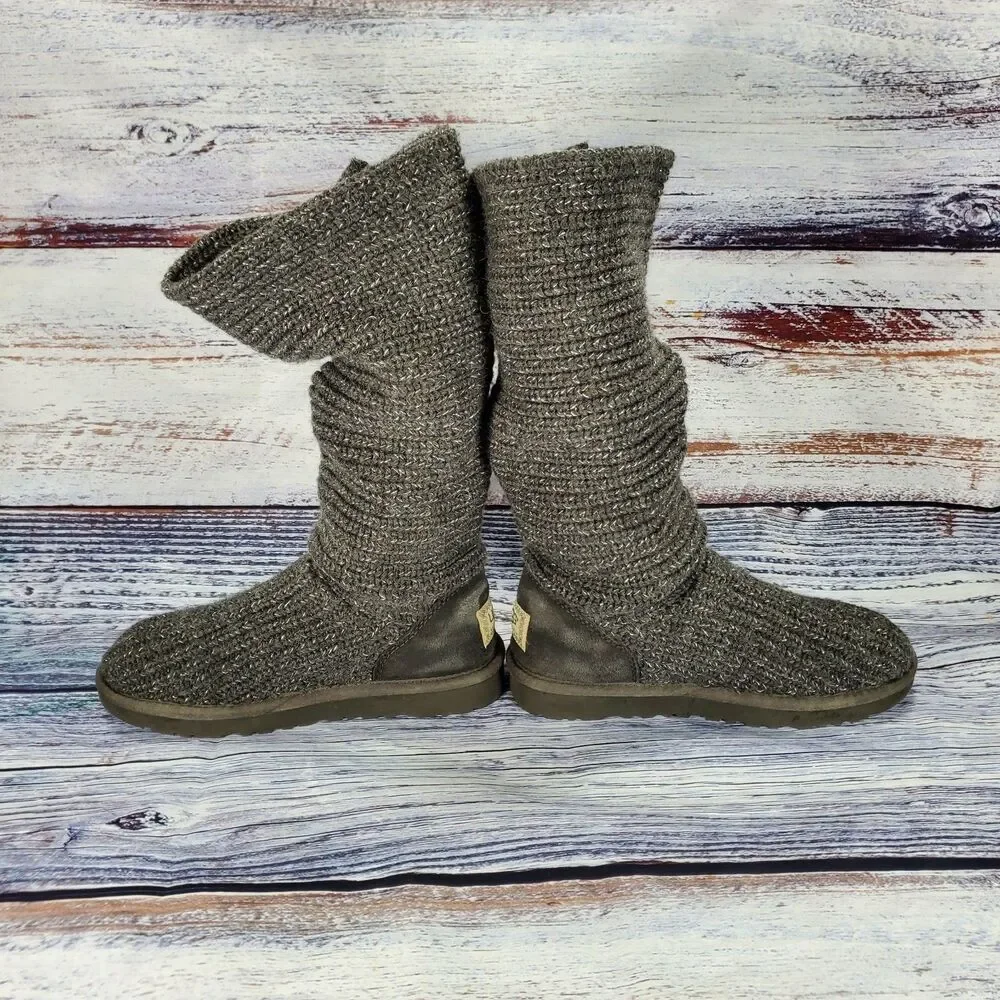 Ugg Classic Cardy Gray Knit Tall Winter Boots Women's Size 7